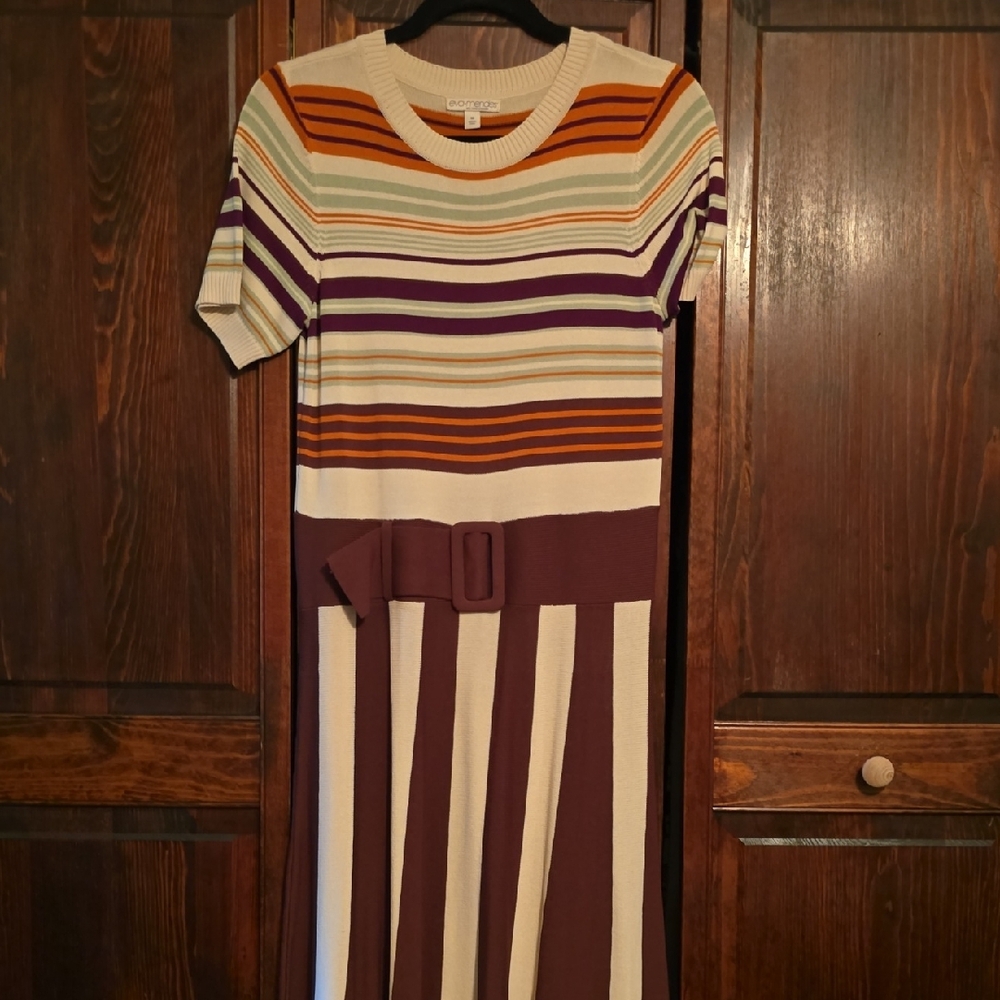 Eva Mendes Orange Brown Midi Sundress